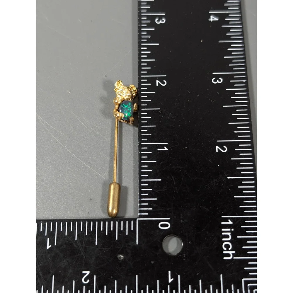 Vintage Gold Tone Koala Bear Faux Opal Stick Pin Lapel Hat Tie Pin
